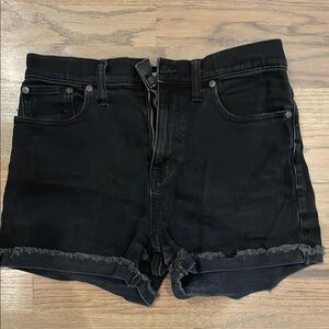 Madewell High Rise Black Jean Shorts with Frayed Hem